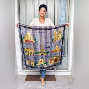 Vintage Sarl Aker Paris France Scarf 40 Square Eiffel Tower Landmarks Silky Wrap